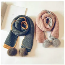 Зимняя одежда в Корейском стиле детская одежда из шерсти и шарф двусторонний Цвет одинаковая теплый шарф с мехом одноцветные Цвет вязаный шарф утепленной шеей