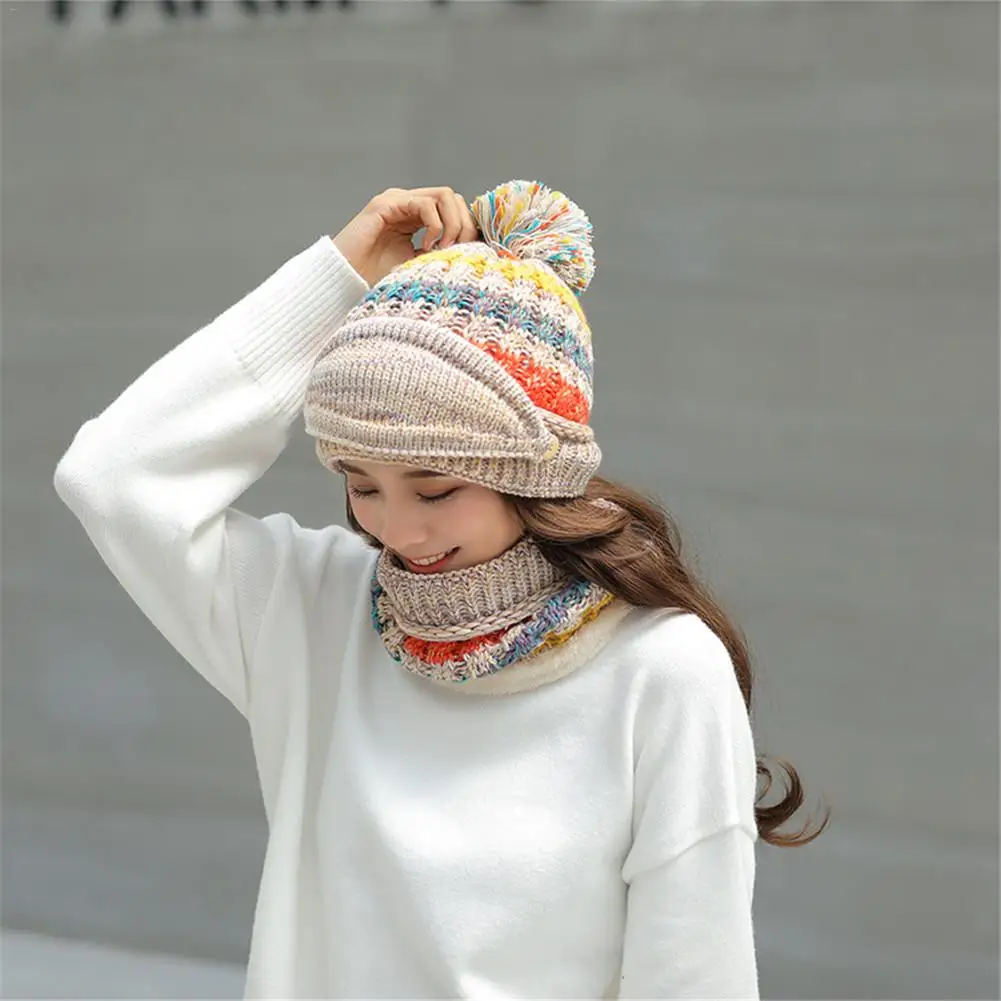 Lady Warm Hat Mask Scarf Hat Female Winter Tide Student Youth Wool Hats Winter Velvet Hundred Knitted Hat Warm Neck Cap