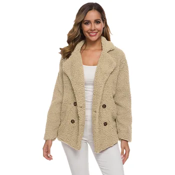 

Fashion New Double-breasted Lapel Loose Women Outwear Soft Warm Autumn Winter Women Jacket