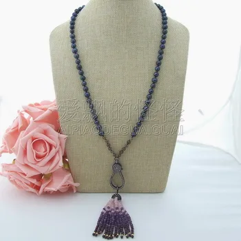 

N061502 27'' Black Pearl Garnet Smoky Necklace CZ Pendant