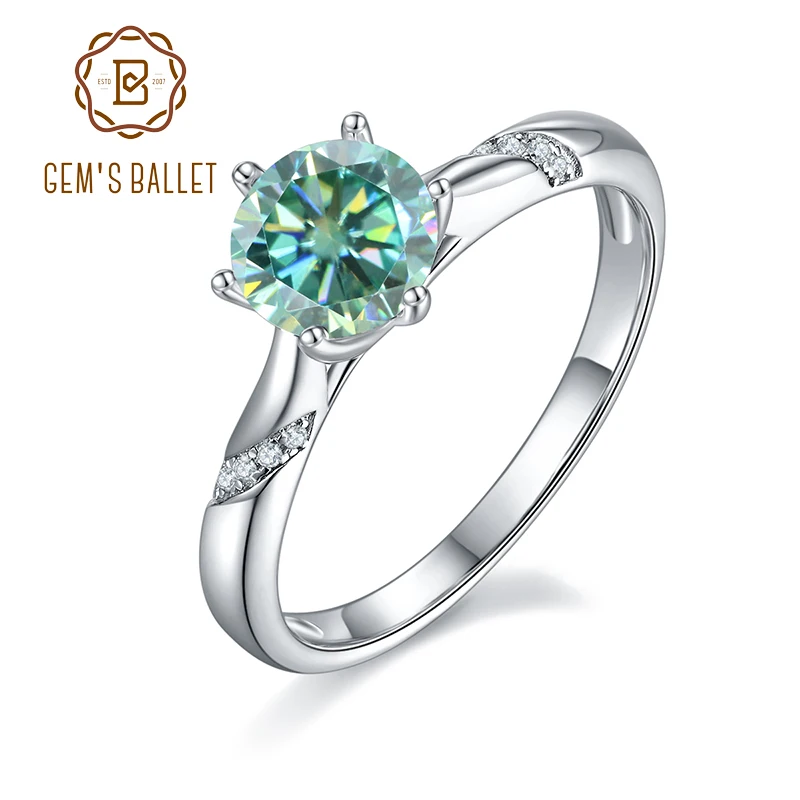 

GEM'S BALLET Engagement Ring 925 Sterling Silver Rings For Women Promise Ring Wedding Rings Green Moissanite 1CT Fine Jewelry