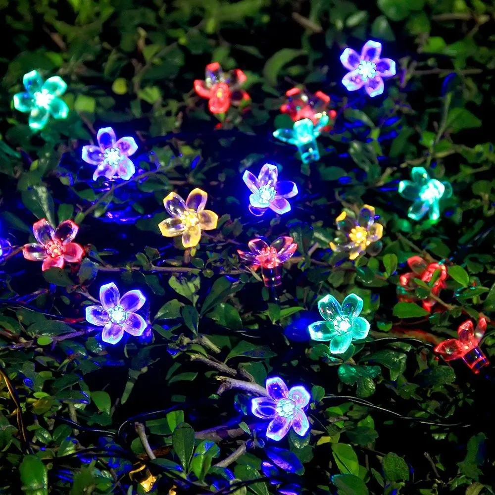 

Peach Flower Lighting String Solar Lamp Power LED String Fairy Lights Garlands Garden Christmas Decor For Outdoor 7M 50LEDS