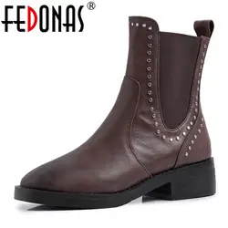 FEDONAS/классические женские ботильоны; сезон осень-зима; теплые ботинки «Челси» на высоком каблуке; Женская обувь в стиле панк из натуральной
