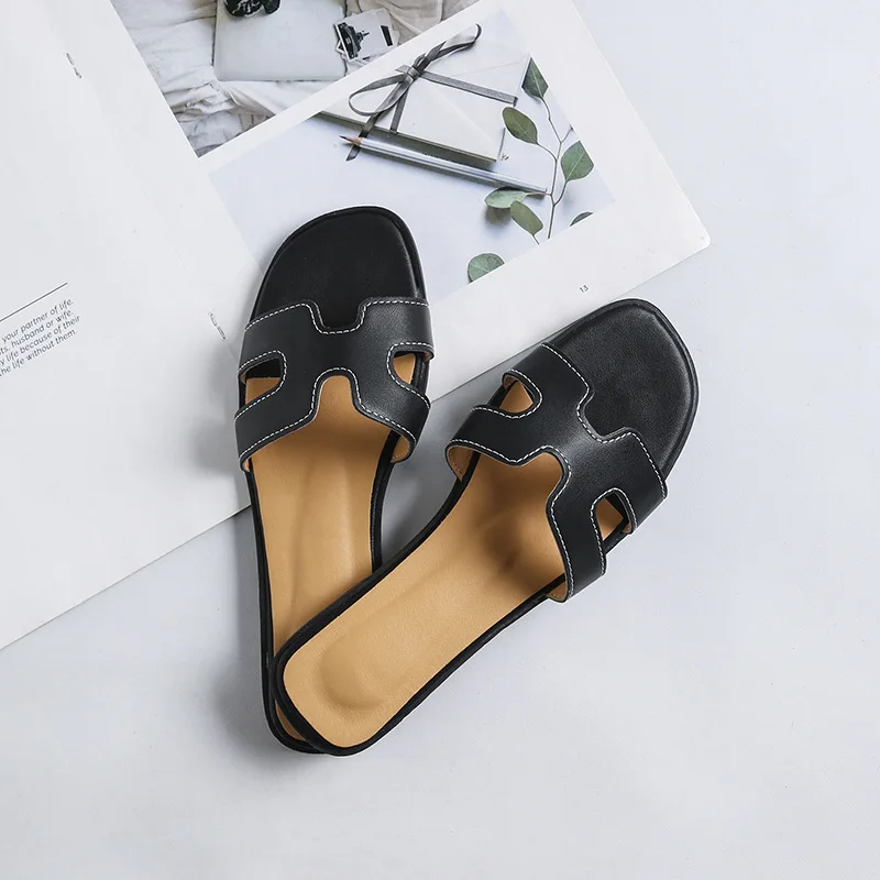 

2019 New Style Spring-Summer New Style H Type Slippers Women's Flat Heel Flat Sandals Outerwear Sandals Wholesale