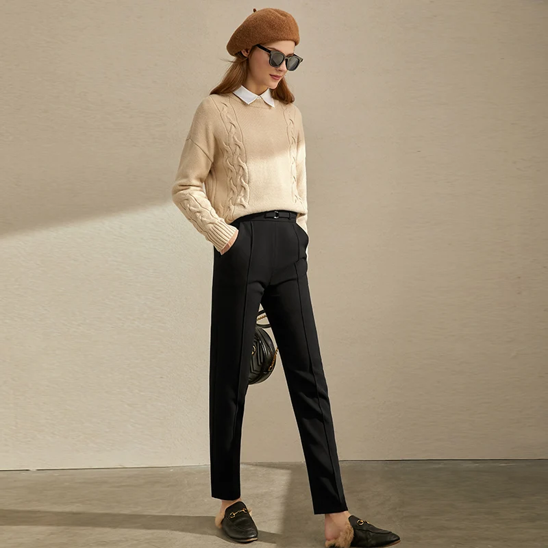 Amii minimalist net red fashion Korean casual pants women's new straight tube high thin smoke tube pants in winter - Цвет: black