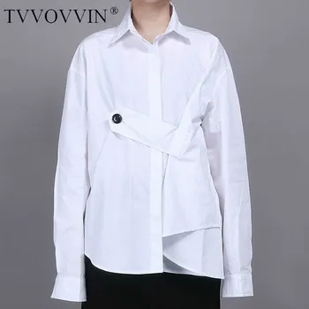 

China Women White Asymmetrical Split Big Size Blouse New Lapel Long Sleeve Loose Fit Shirt Fashion Tide Spring Autumn 2020 1R861