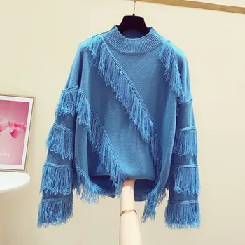 

Tassel Sweater Women Spring Winter Lazy-Style Loose Long-Sleeve Fringed Sweater Sweaters Ladies Streetwear Jumper Turtleneck Top