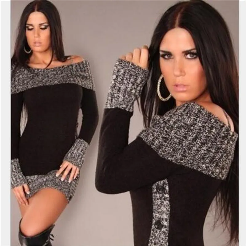 

Turtleneck sweater dress women sexy club dance one shoulder bodycon knitted long dresses women side button pullover jersey mujer
