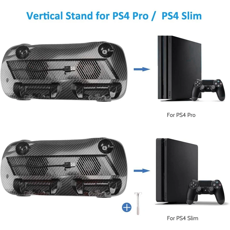 ABKT-вертикальная подставка для PS4 Pro/Slim с двойным охлаждающим вентилятором, PS Move зарядное устройство/двойной контроллер зарядная станция, 3 USB порта концентратор