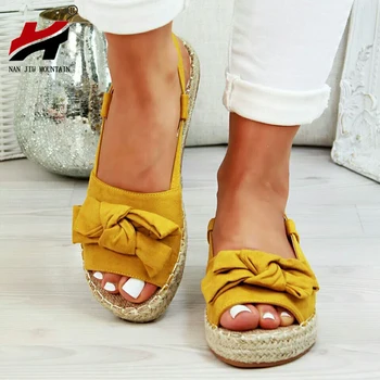 

NAN JIU MOUNTAIN 2020 Summer women's sandals Fashionable bows, wild fish mouth thick soles medium heels plus size sandals 35-43