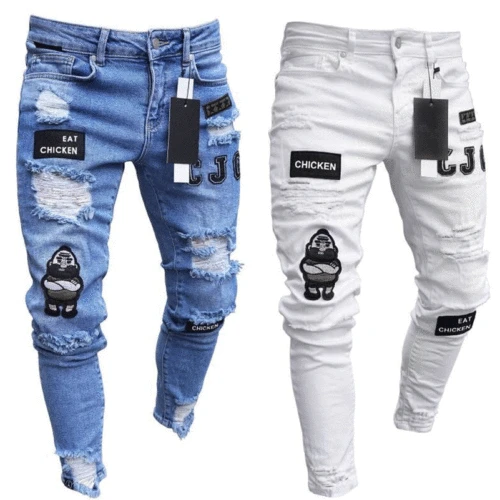 Mens Stretch Ripped Skinny Biker Jeans Pants Destroyed Slim Fit Denim Trousers men cotton pants