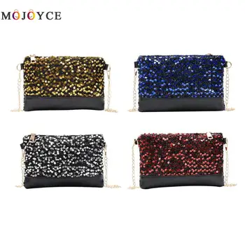 

Fashion PU Leather Sequins Crossbody Bag Women Splicing Color Chain Small Shoulder Messenger Bags