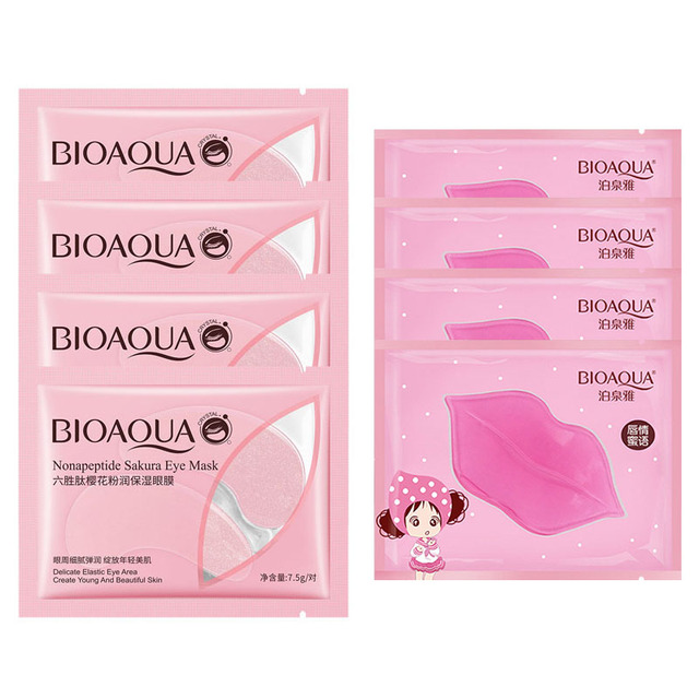 Eye Mask Combination 4pcs Moisturing Nourishing Lips Mask 4Pairs Collagen Anti-Aging Wrinkle Dark Circles Eye Patch Skincare