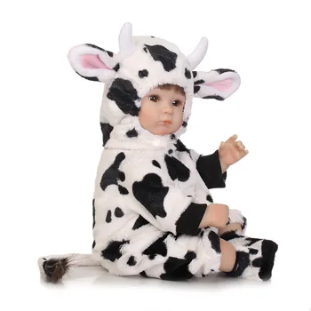 

Cloth + Silicone Dolls Baby Toddler Toys Small Doll Cute Cow Suit About 40cm