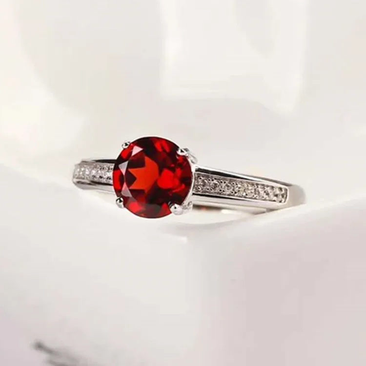 

925 Silver Inlaid Natural Pigeon Blood Garnet Ring Eight Heart Eight Arrows Cutting Single Row xiang gao Adjustable Adjustable