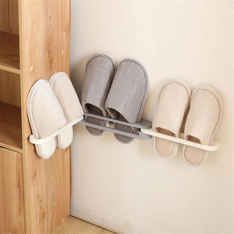 Folding Slippers Towel Rack Multi functional Unique Shoes Hanger Punch free Hangar Wall Mount Shoes Rack