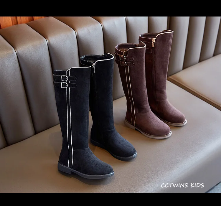 CCTWINS/детская обувь; коллекция года; сезон осень; модные детские сапоги до колена; натуральная кожаная женская обувь; брендовые черные сапоги; HB040