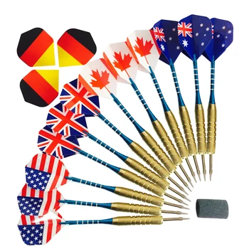

1 Set 18g Aluminum Barrel DartsNeedle Tipped Darts Safe Shafts Standard Flights Darts with 5 National Flag Pattern Flight