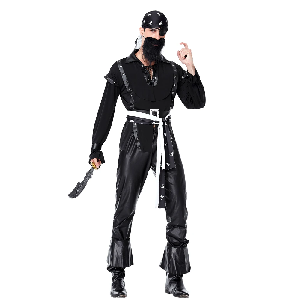Halloween Party Cosplay Masquerade Apparel Cool Scary Boy Role Play Suit Mens One Eye Caribbean Pirate Costume Dress Outfit