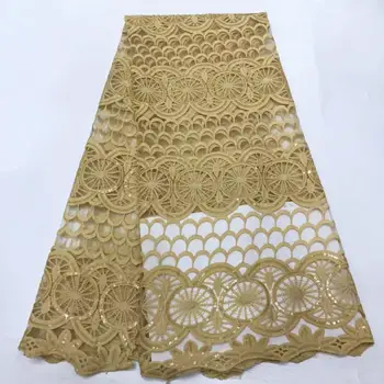 

New African French Sequins Lace Fabric 2019 High Quality Lace Gold Lace Fabric Nigerian Tulle Mesh Lace Fabrics for Wedding