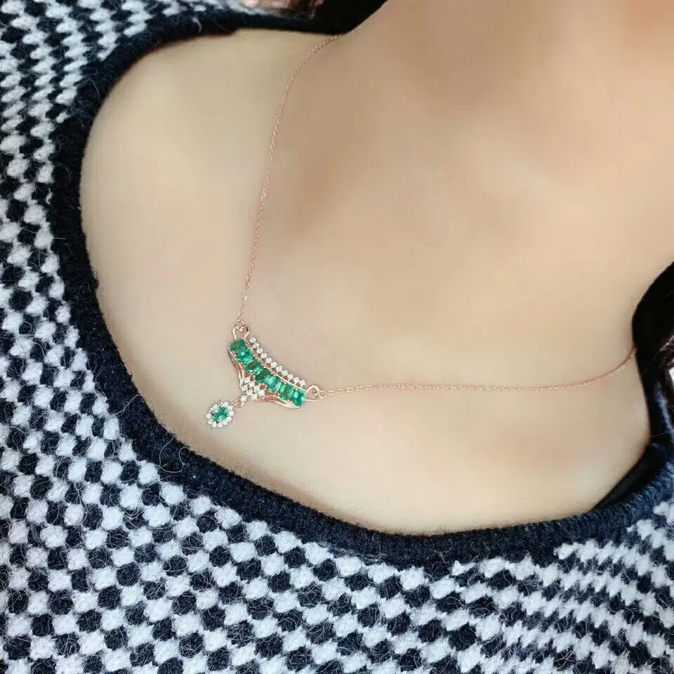 MeiBaPJ Luxurious Natural Emerald Drop Pendant Necklace 925 Pure Silver Fine Wedding Jewelry for Women