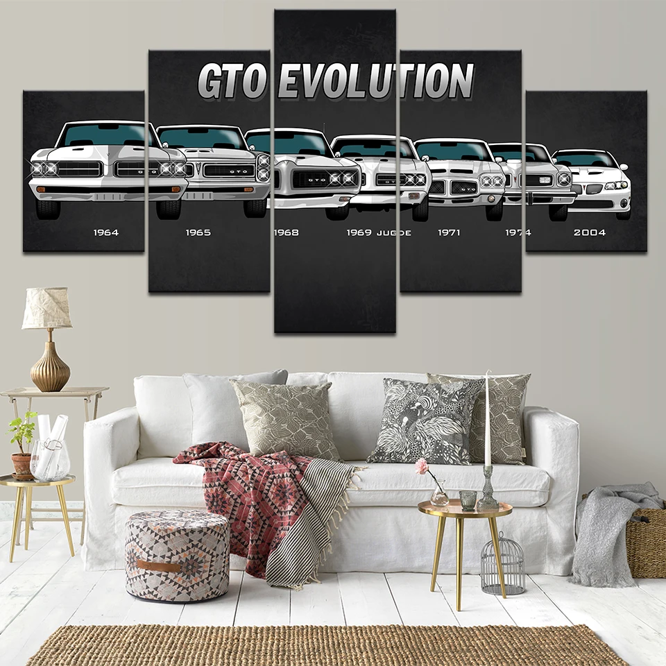 

Canvas Painting Prints Home Decoration 5 Panel Vehicle American Muscle Car PONTIAC GTO Retro Sport Car Wall Art Modular Pictures