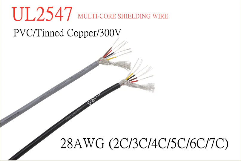 

1M UL2547 28AWG Shielded Wire Signal Cable 2 3 4 5 6 7Cores PVC Insulated Channel Audio Headphone Copper Control Shielding Wire