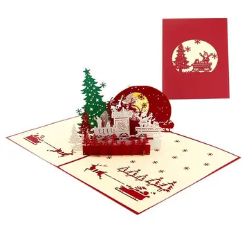 

3d Christmas Eve Handmade Paper Sculpture 3d Greeting New Xmas Greeting Party Card Santa Card Elk Natal Year Festive Cards J9N2