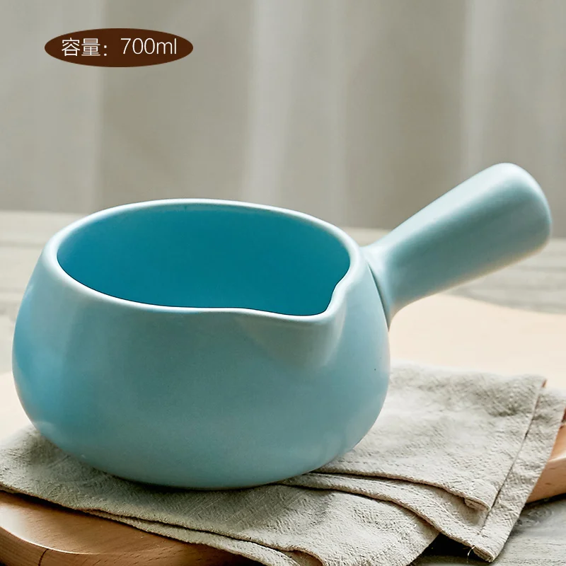 blue-700ml 500 мл-1000 мл керамический горшок для молока с одной ручкой антипригарное горячее молоко, Детская емкость для домашнего мини-горшки - Цвет: blue-700ml