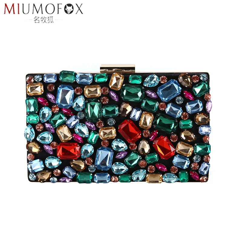 

Women Clutch Evening Bag Diamond Crystal Lady Wedding Purse 2020 New Rhinestones Handbags Multicolor Gem Messenger Bag for Women