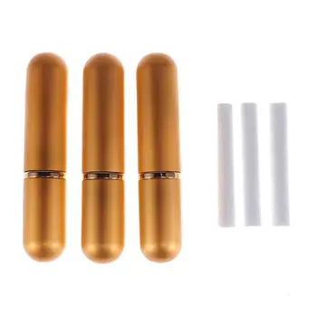 

3Pcs Refillable Mini Perfume Essential Oil Diffuser Tube Aromatherapy Nasal Inhalers Bottle with Cotton Wicks Golden