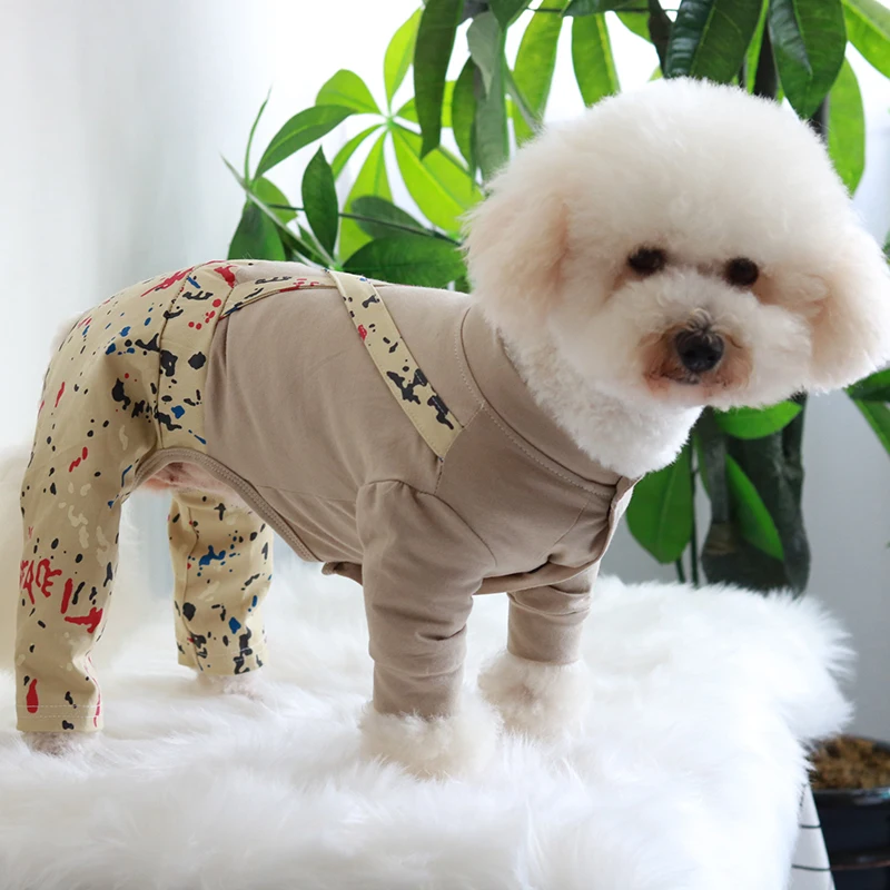 

Pet Dog Jumpsuit Stretch Cotton Fake Two Pieces Overalls Dungarees Puppy Clothes For Small Dogs Pajamas Long Sleeve Sweatshirt