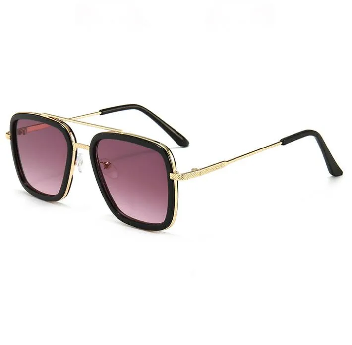 Kids C8 Солнцезащитные очки Lentes Tony Stark для детей от 8 до 16 лет, модные солнцезащитные очки с металлическим квадратным покрытием и Железным человеком для девочек и мальчиков, zonnebril - Цвет линз: Kids C8