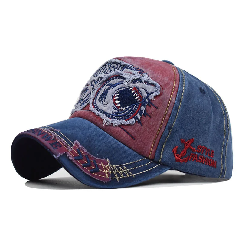 

European and American shark Embroidered Baseball Cap pure cotton 3-D large letters three-dimensional embroidered cap sunshade ca