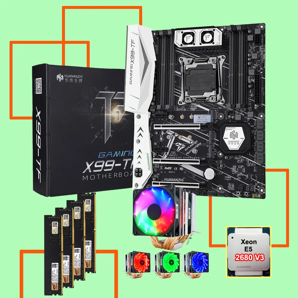 Материнская плата HUANANZHI X99 TF с двумя слотами M.2 NVMe SSD слот Wi Fi ЦП 2680 V3 ОЗУ 64 ГБ (4*16 ГБ)