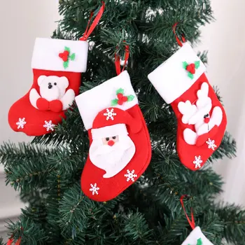 

12 pcs/Lot Xmas Tree Decoration Santa Claus Gift Holders Christmas Stockings Candy Bags For Home Party Decor Cloth Ornaments Boo
