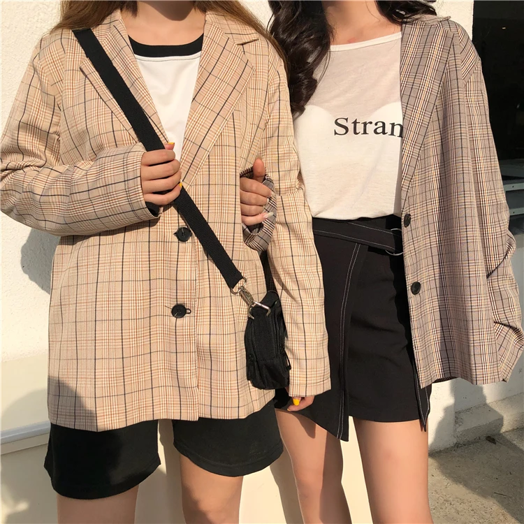 Блейзеры женские клетчатые однобортные простые винтажные повседневные универсальные свободные женские высокого качества корейский