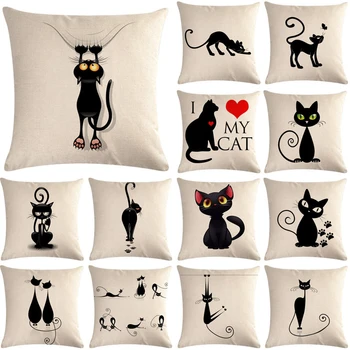 

1 Pcs Cute Cat Cartoon Pattern Cotton Linen Throw Pillow Cushion Cover Car Home Sofa Bed Decorative Pillowcase Funda Cojin 40656