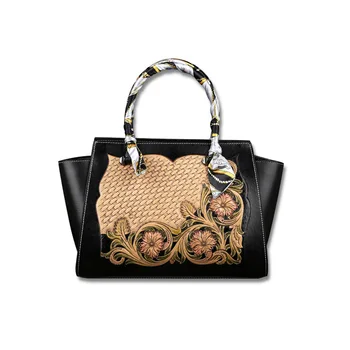 

2020 New Vintage Genuine Leather Floral Embossed Open Pocket Women Handbags Leisure Cowhide Messenger Bag