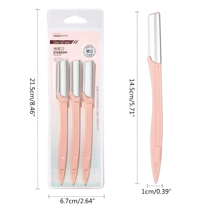 50LD 3Pcs Eyebrow Razor Eye Brow Trimmer Shaver Facial Face Hair Remover Dermaplaning Tools Kit with Stainless Steel Blade 6