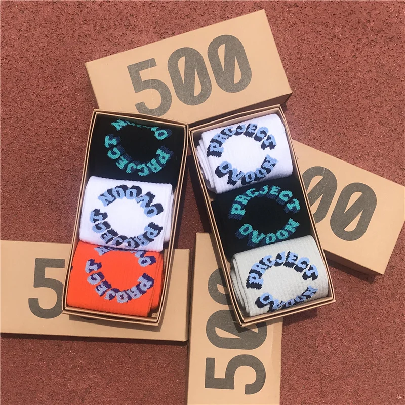 

Socks Men Three-dimensional characters Fashion Crew Sports Letter Printing Trend Hip Hop Cotton Socks 3 Pairs/box chaussette