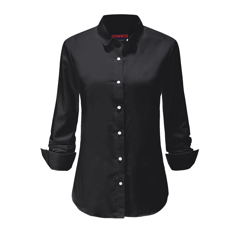 Blackoxford Женская блузка, модная женская оксфордская рубашка, Тонкая блузка с длинным рукавом, отложной воротник, простая однотонная саржевая весенняя и осенняя - Цвет: Blackoxford