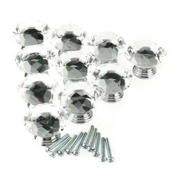 

10Pc 40mm Crystal Glass Diamond Shape Cabinet Knob Drawer Pull Handle Kitchen