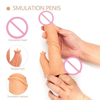 Telescopic Tongue Lick Penis Remote Control Realistic Big Dildo Vibrator with Suction Cup G-spot Clitoral Stimulator YJ0132 2