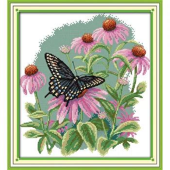 

Everlasting Love Butterfly Over Flower Chinese Cross Stitch Kits Ecological Cotton Stamped Printed DIY Gift Christmas Decoration