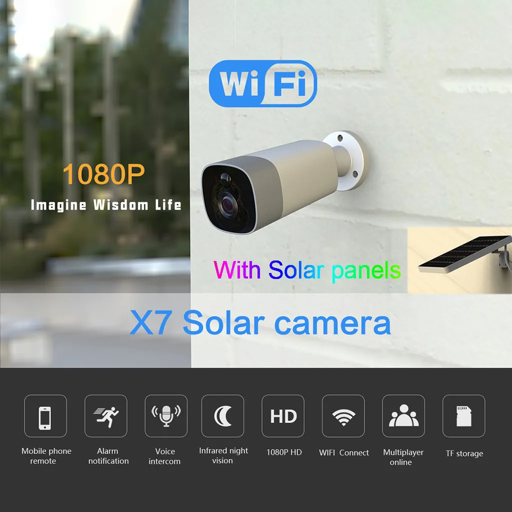 Уличная камера на солнечной батарее, низкая мощность, IP HD 1080P камера, беспроводная Wi-Fi камера наблюдения, ночное видение, веб-камера, pc-L1219