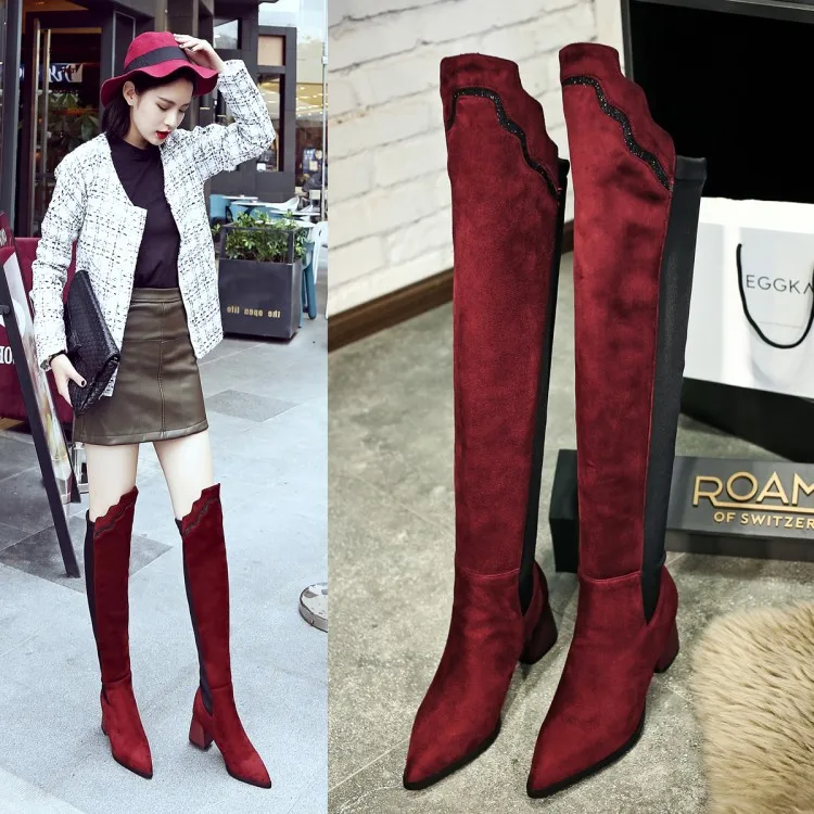 

2020 Autumn And Winter Hot Selling Lycra Stretch Boots Thigh Boot Pointed-Toe Mixed Colors Women's Knee-High Boots Dx2442