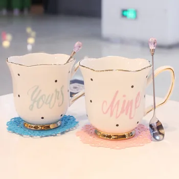 

Creative Europe Style Coffee Cup Set Ceramic Mug with Handgrip Spoon 260ml Exquisite Gold Rim Tea Cups Family Afternoon Tea Time
