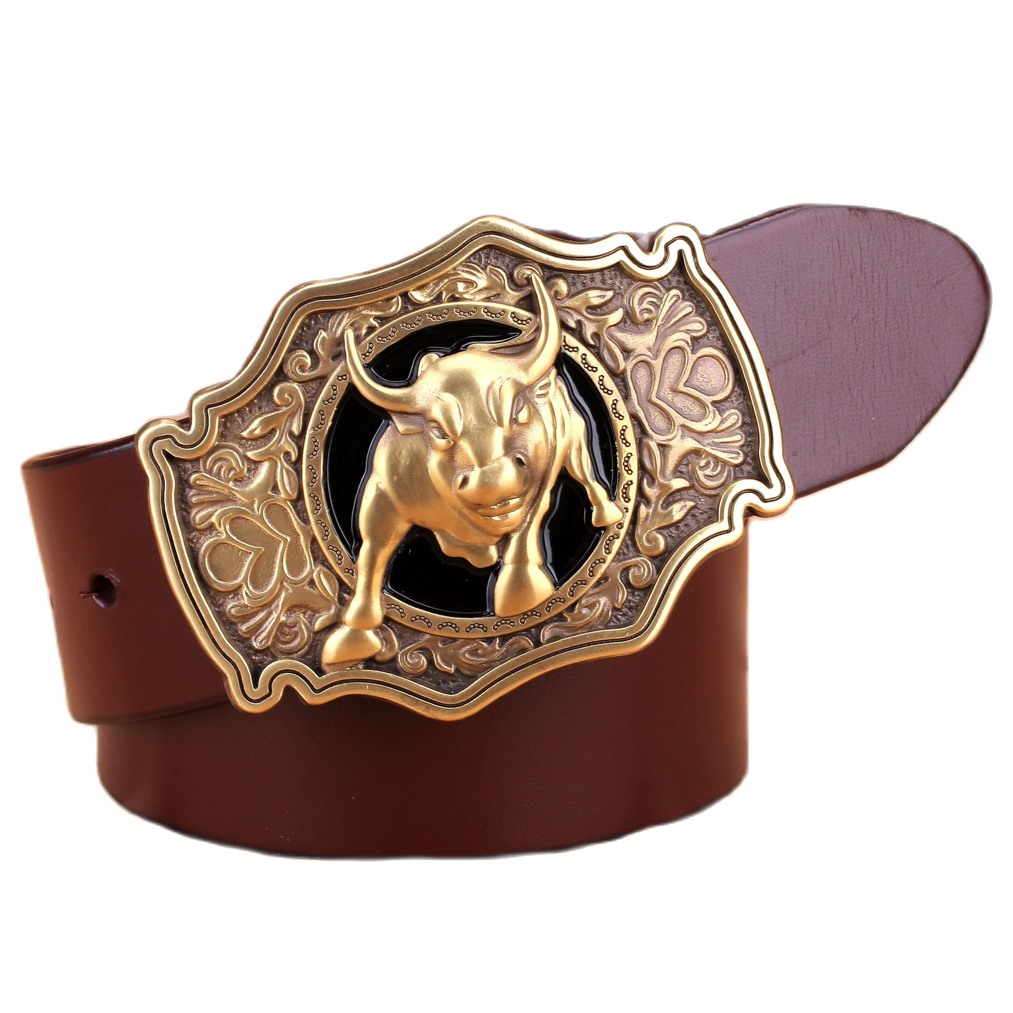 Belts for men luxury cowboy solid brass buckle full grain cowhide 