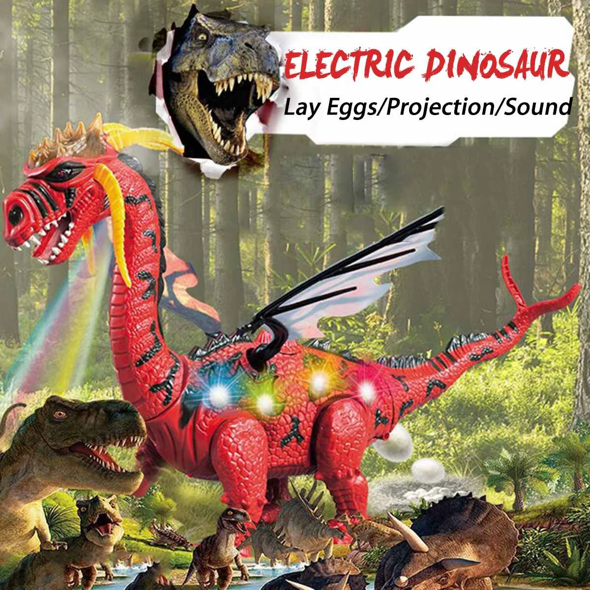 Детский Электрический ходячий динозавр, робот, игрушка, яйца, Проекционные Огни, ревущие звуки, Детская обучающая игрушка, игрушка для